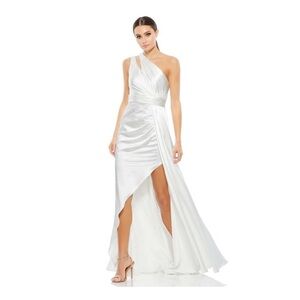 Mac Duggal 49006 
One Shoulder Cutout Charmeuse White Gown Size 4 NWT